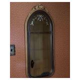 Antique arched mirror with gold gilt frame and beautiful etching…..15-1/4 x 35 tall….mirror has an age spot at bottom
