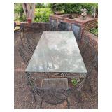 Wrought iron table with glass top (6) chairs…..60 x 32 x 30-1/2 tall - each chair is 17 x 16-1/2 x 32-3/4 tall overall….needs painting or use as is with patina