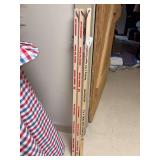 (3) wooden advertising yard sticks with leather straps