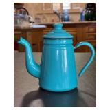 Small turquoise colored enamelware teapot…..not marked but very similar to oTo Japan….5-3/4” tall