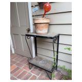 Wrought iron plant stand and terra cotta planter - 20-1/4 x 11 x 30-1/2 tall