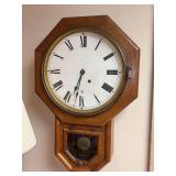 vintage Seth Thomas oak schoolhouse regulator wall clock…..no key…..16-1/4 x 24” tall
