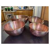 Set of (3) nesting copper mixing bowls…..10-3/4”D, 8-3/4”D, 8”D and 7-1/2”D…..all have rounded bottoms