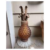 Vintage Amber glass pineapple candleholder/lantern…..15” tall