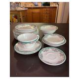16 pieces of miscellaneous extra pieces of Hotel Peabody Lamberton Scammell China…..6 salad plates, 2 dessert plates, 2 regular saucers, 1 demitasse saucer, 1 small footed serving bowl, 1 fruit bowl