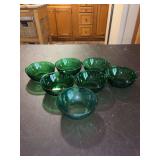Set of (7) Vintage Dark Green Anchor Hocking EAPG fruit bowls Sunflower Sandwich Pattern