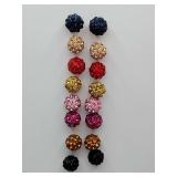 Mixed Color Round Rhinestone Polymer Clay Stud Earrings 8 pair.