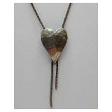 Bili 925 Silver, heart-shaped bolo tie or lariat-style necklace, on 925 silver small box chain. Weighs 4 grams.