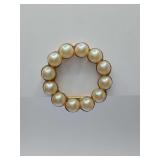 Vintage yellow gold cultured pearl scarf ring. Has Western Germany stamped on the back.