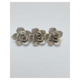 Rose Brooch Pin Jewelry, has a hammered and textured finish in a pewter like metal.