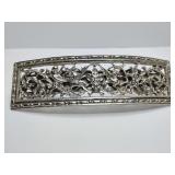 Vintage-style silver-tone openwork barrette, featuring an intricate Victorian revival design. Made in France.