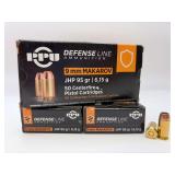Three PPU DEFENSE LINE 9mm MAKAROV JHP 95gr 50RD Ammo / PPD9M