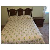 Double bed with headboard and frame as shown and matching two drawer nightstand. Nightstand is 25.5 x 15.5 x 22.5 in tall.