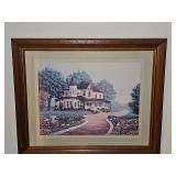 Framed print of a Victorian home by Home Interiors. 23x19 in tall.