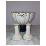 Pair of Lenox Ivory Rose Candlesticks and a Lenox Linen & Lace Centerpiece Bowl