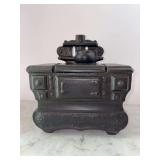 Vintage McCoy pottery "Wood Burning Stove" cookie jar - 8-5/8 wide x 5-1/2 deep x 9-1/2 tall