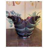 Rare Vintage Imperial Carnival Glass Vase – Cobalt Blue Purple Aurora Jewels Iridescent Cupped Leaf Pattern - 9”w x 5” tall
