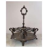 Antique Victorian Silverplate 7 Bottle Condiment Cruet Caddy - needs polished