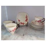 Set of (8) Poppytrail Peach Blossom Metlox Saucers with (3) matching cups