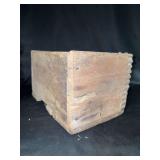 Antique wooden dovetailed tool caddy - 10-1/4 x 6-1/2 x 6 tall - 2 pieces on bottom need reattached