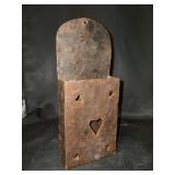 Rustic looking heavy metal matchstick holder with heart cutout design - 10-1/4” tall