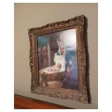 An ornately framed manger scene 21“ x 25“