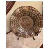 10 inch round “T” pottery plate buy fingerprint pottery