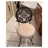 Metal vanity chair, 16 inch round seat by 33 1/2 “ tall, 19 inches seat height