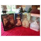 Four vintage collectible evening and wedding Barbies