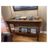 Sofa table 50” x 20” x 30 1/4” with two glass inserts contents not included
