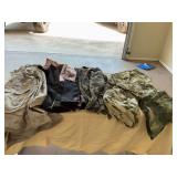 Grouping of three camo jackets and shorts vest sets all fitting size small
