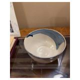 6 1/2 inch blue and cream pottery bowl