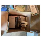 A box of construction and Christian books, a tote of candle making supplies￼,  group of stencils and construction paper