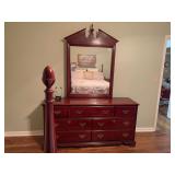 Cherry dresser with detachable mirror, the dresser is 64” x 18” x 32” the mirror is 35 1/2” x 52”