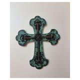 Blue and antiqued gold cross 15“ x 18“