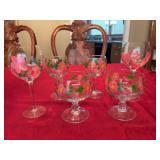Six pieces of Franciscan Desert Rose stemware