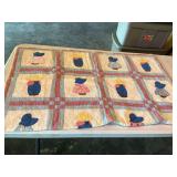 Handmade baby quilt measuring 42 1/2” x 54”
