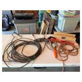 Wire cable with a miter box, new 15 inch craftsman saw,  shop light and a drill by skill