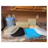 Group of Tupperware; 2 meat tenderizeing￼ trays, a bread tray-egg tray and pitcher