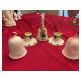 Russ bell and candleholder set with two hallmark dated bells 2007 and 2008