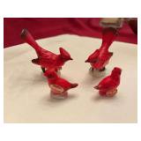 Set of 4 bone china miniature red birds