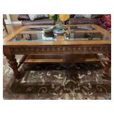 Coffee table matches lot number 18 and 19 four glass beveled glass inserts 50” x 34” x 19 1/2”