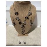 Grey black and silver necklace and two earring sets