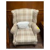 Plaid Upholstered Wingback Armchair
