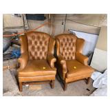 2 Tufted Leather Wingback Chairs