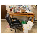 Wooden Desk w/ Chair and Contents