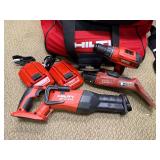 Hilti Toolbag w/ SF 6H-A22 Drill, SR 6-A22 Reciprocating Saw, AG 500-A36 Grinder, and 2 C 4/36-90 Chargers
