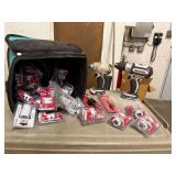 Toolbag w/ Makita BDF452 Drill, Makita BTD142 Impact Driver, and Assorted Milwaukee Hole Saws