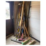 Lot of Brooms, Squeegees, and Tools