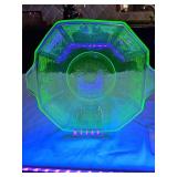 Anchor Hocking 'Princes' green uranium depression glass vegetable bowl from the 1930s